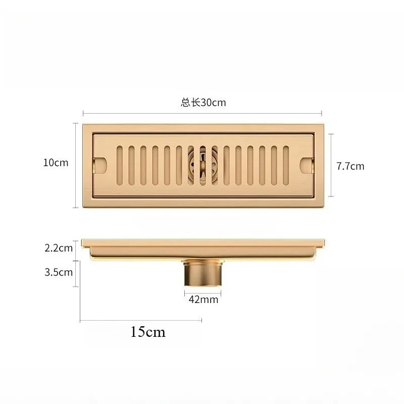 Rectangular Bathroom Floor Drain, 10x30cm, Deodorizing Slot
