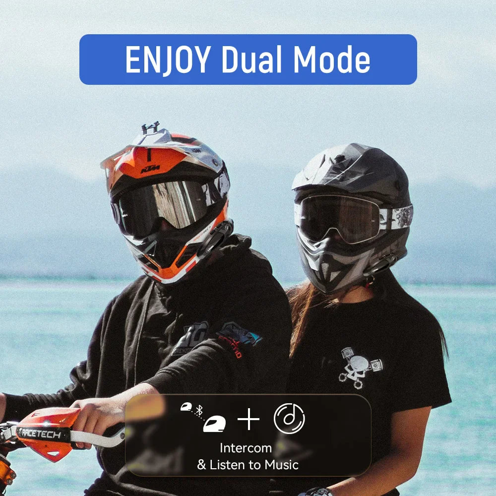 2-Pack Motorcycle Bluetooth Intercom Headsets 2000m Range