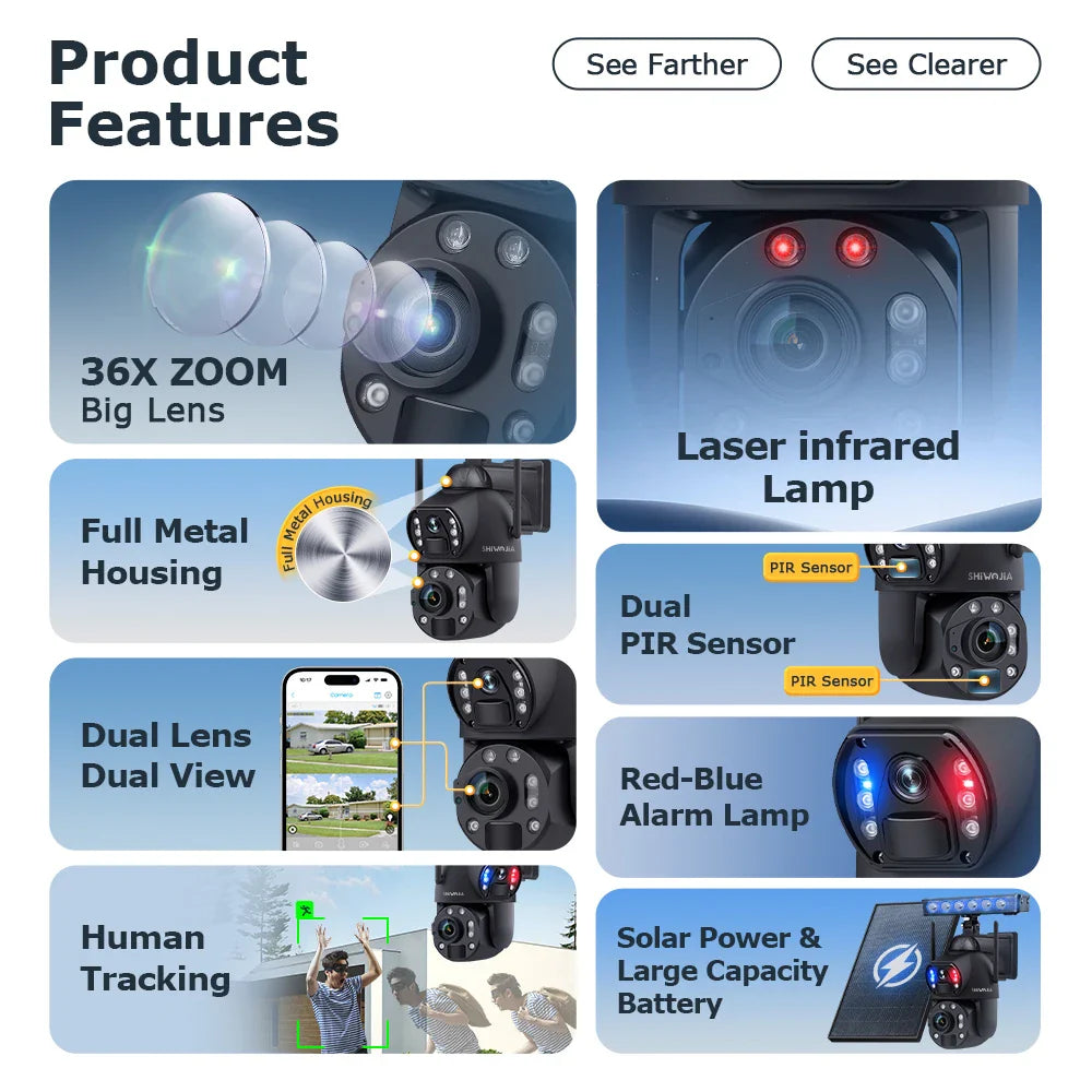 8MP 36x Zoom Solar WIFI Outdoor Security Camera