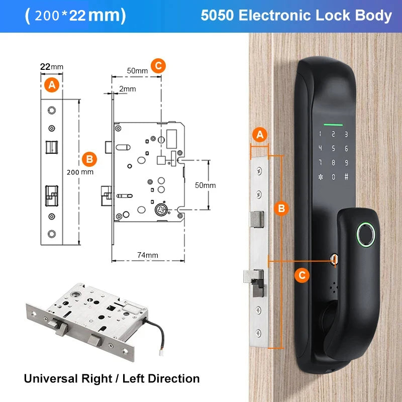 Electronic Smart Door Lock with Fingerprint, Card, Password & App Control