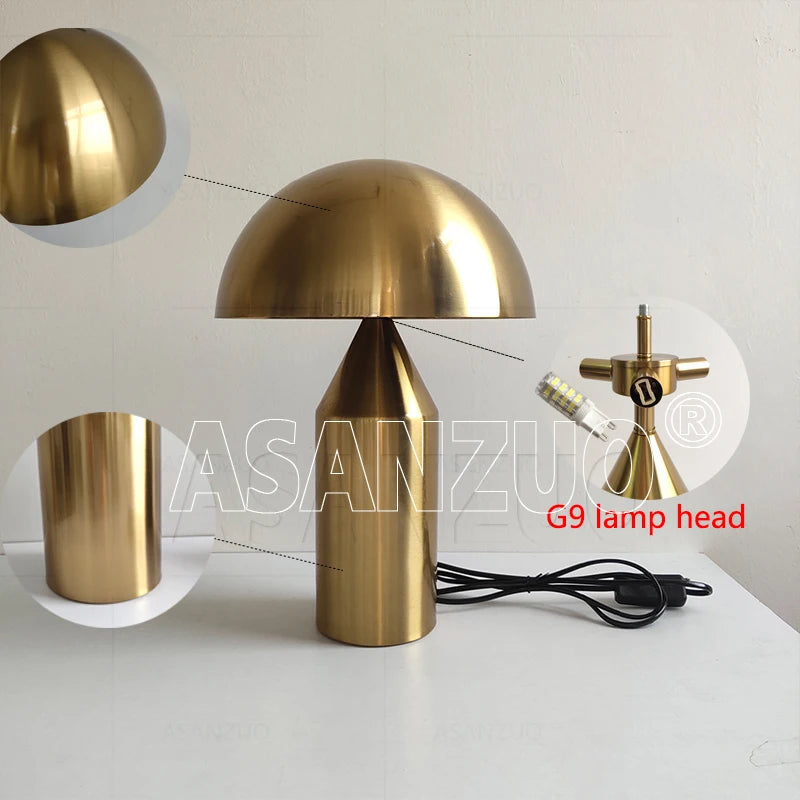 Modern Gold Mushroom Desk Lamp for Bedroom or Study
