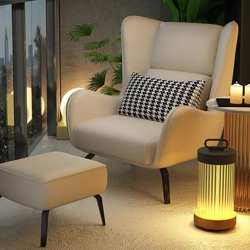 Italian Style Leisure Chair Fabric Recliner Sofa with Armrests, Minimalist Modern Home Furniture