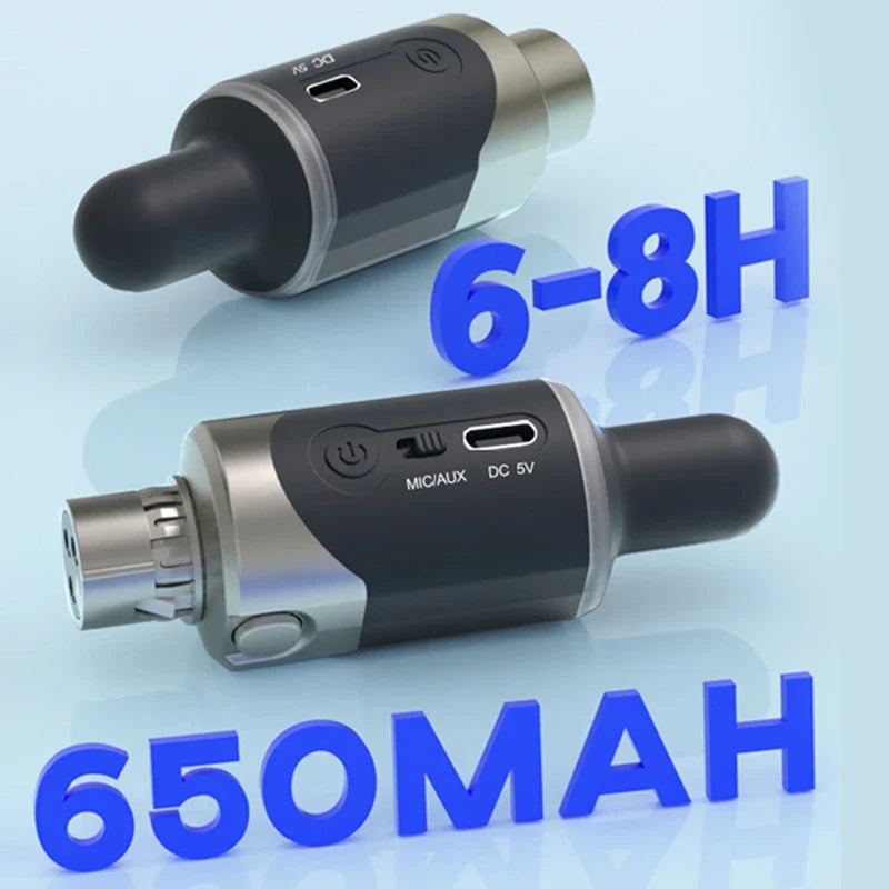 Portable UHF XLR Mic Adapter – 48V, 6-8hr Battery