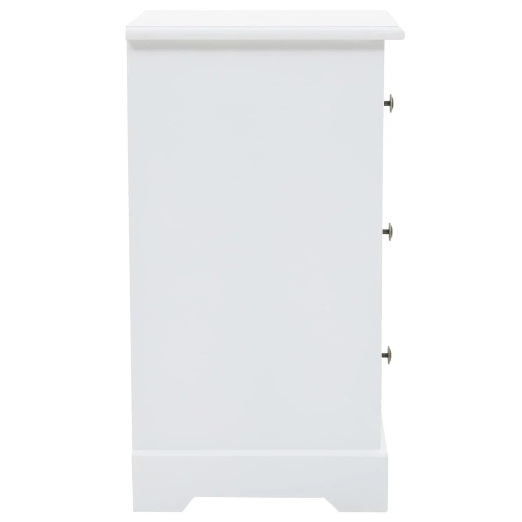 White 3-Drawer Bedside Table – Compact MDF & Pine Wood Bedroom Storage