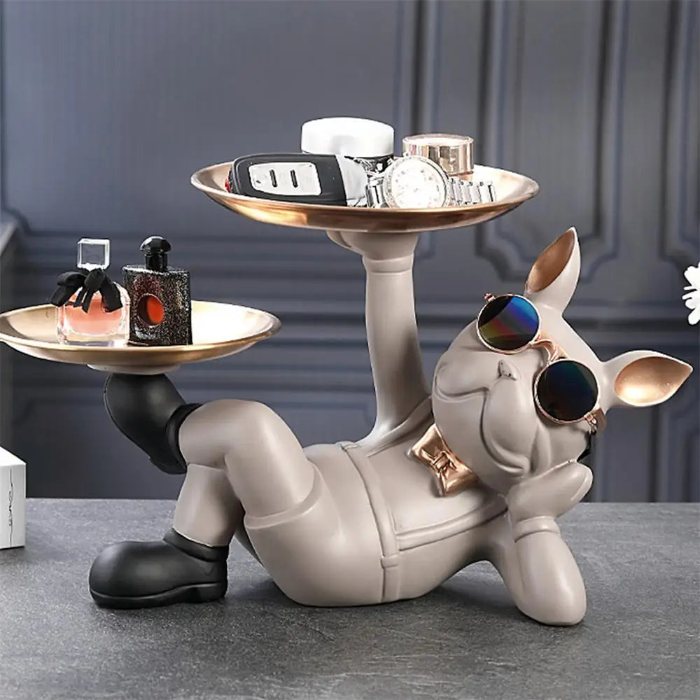 Dog Figurine with Storage Tray – Resin Home Decor Sculpture