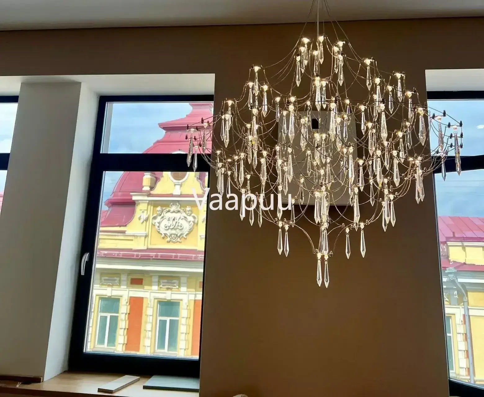 Chrome Hanging Crystal Lamp for Living & Dining Room