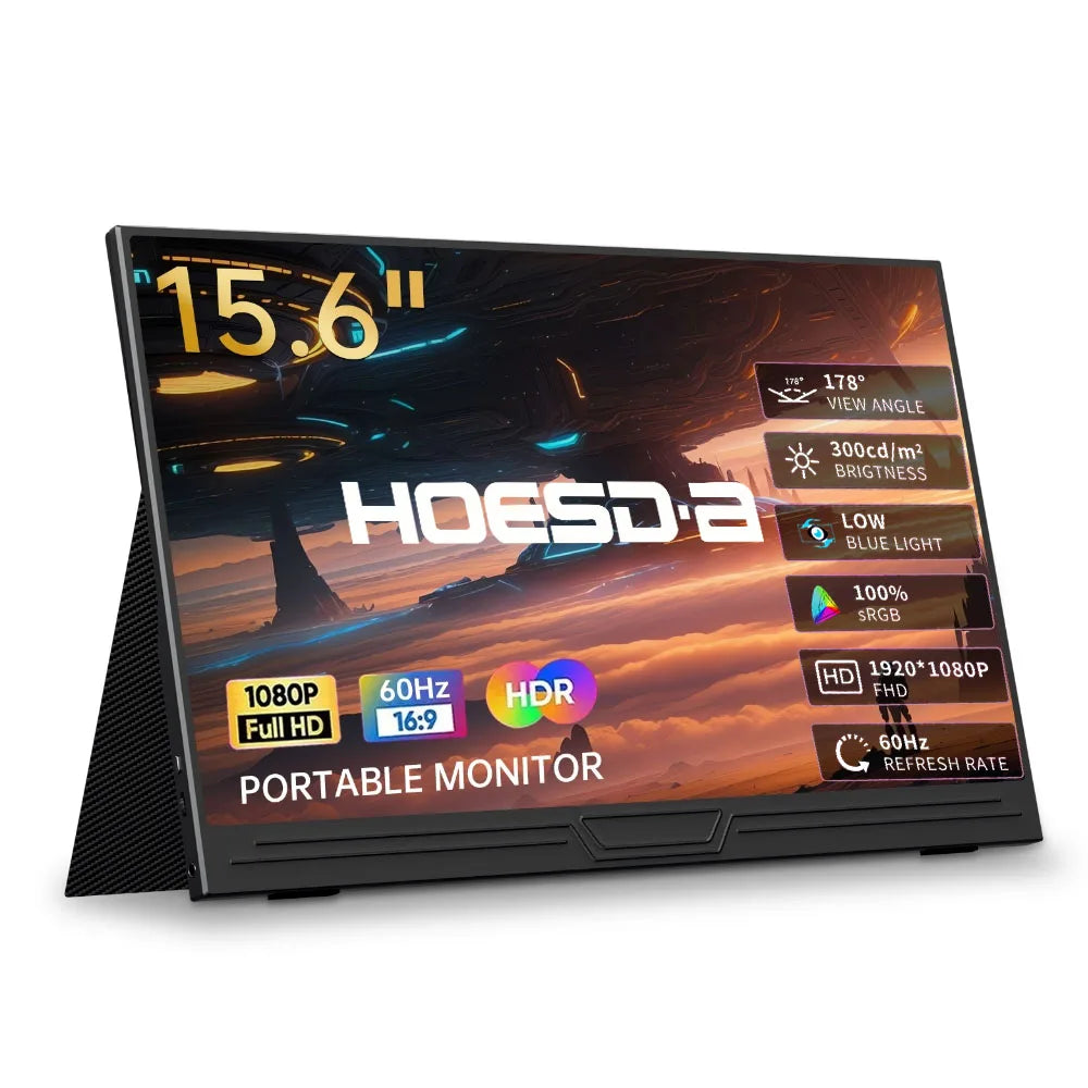 1080p Portable 15.6" IPS Display with USB-C & HDMI Slim, Lightweight Screen for Laptop & Console