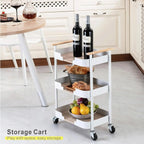 3-Tier Carbon Steel Movable Storage Trolley with Handle Heavy Duty Utility Cart for Home & Office