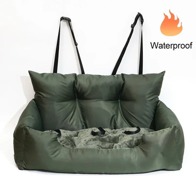 Green Waterproof Travel Dog Car Seat Bed with Safety Straps