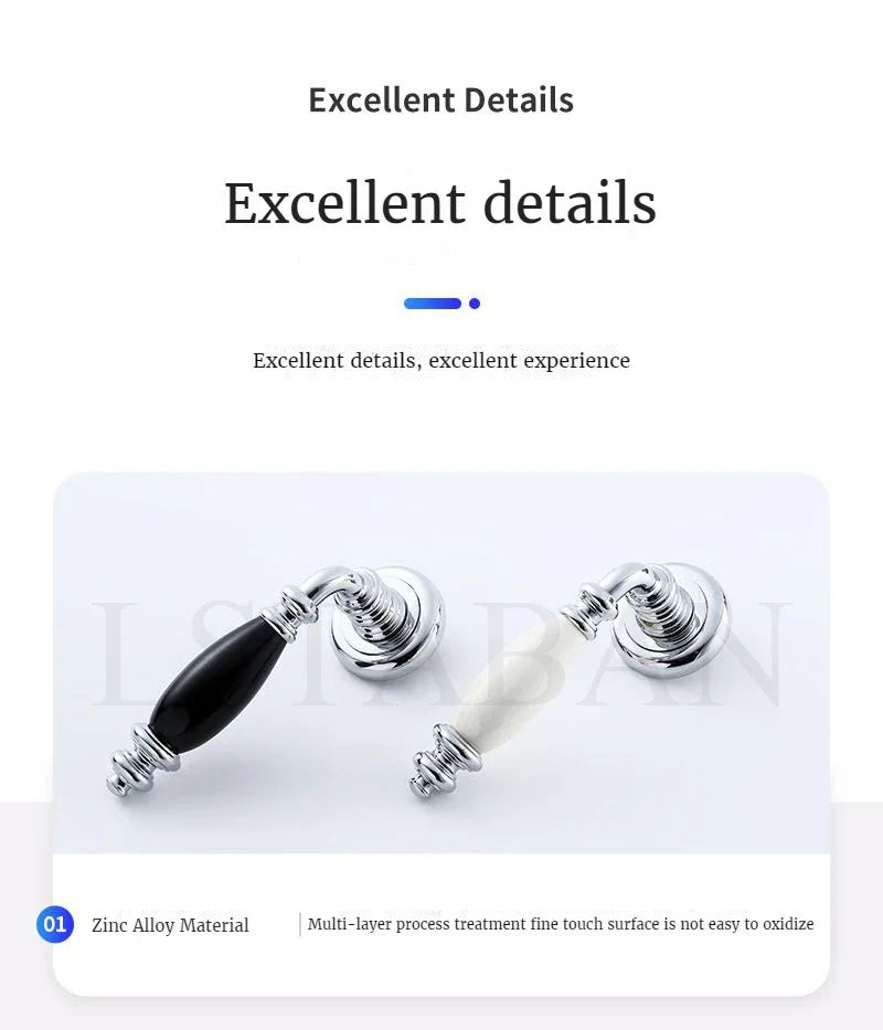 Silent Ceramic Handle Bathroom Door Lock Silver Finish