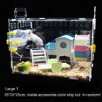 Transparent Hamster House with Accessories and LED Light – Beige