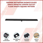 1200mm Black Stainless Steel Shower Drain with Center Outlet