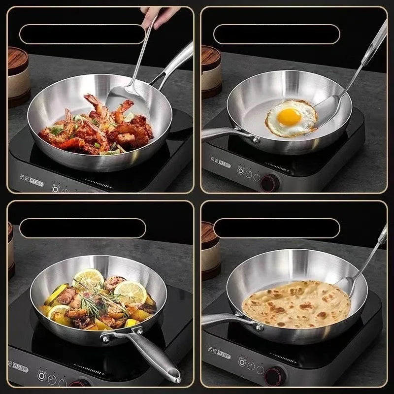 18cm Stainless Steel Frying Pan, Triple-Layer Base