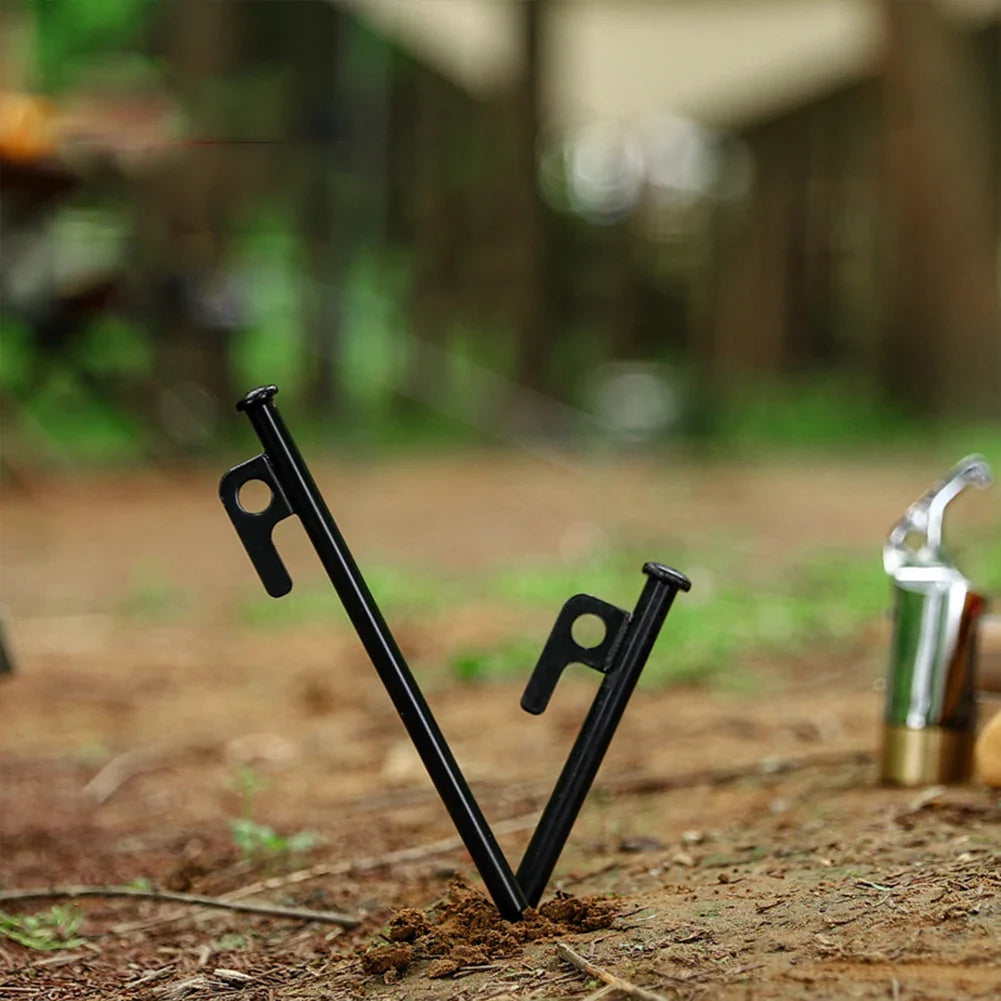 8-Piece Heavy Duty Tent Pegs Kit with Hammer – Black