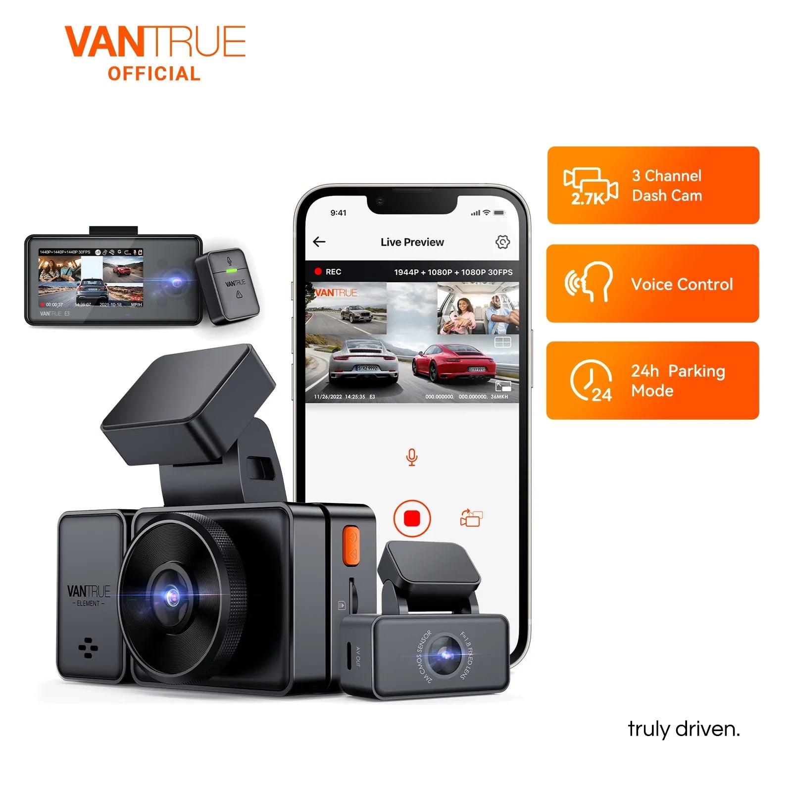 2.7K Dash Camera with Voice Control & Parking Mode