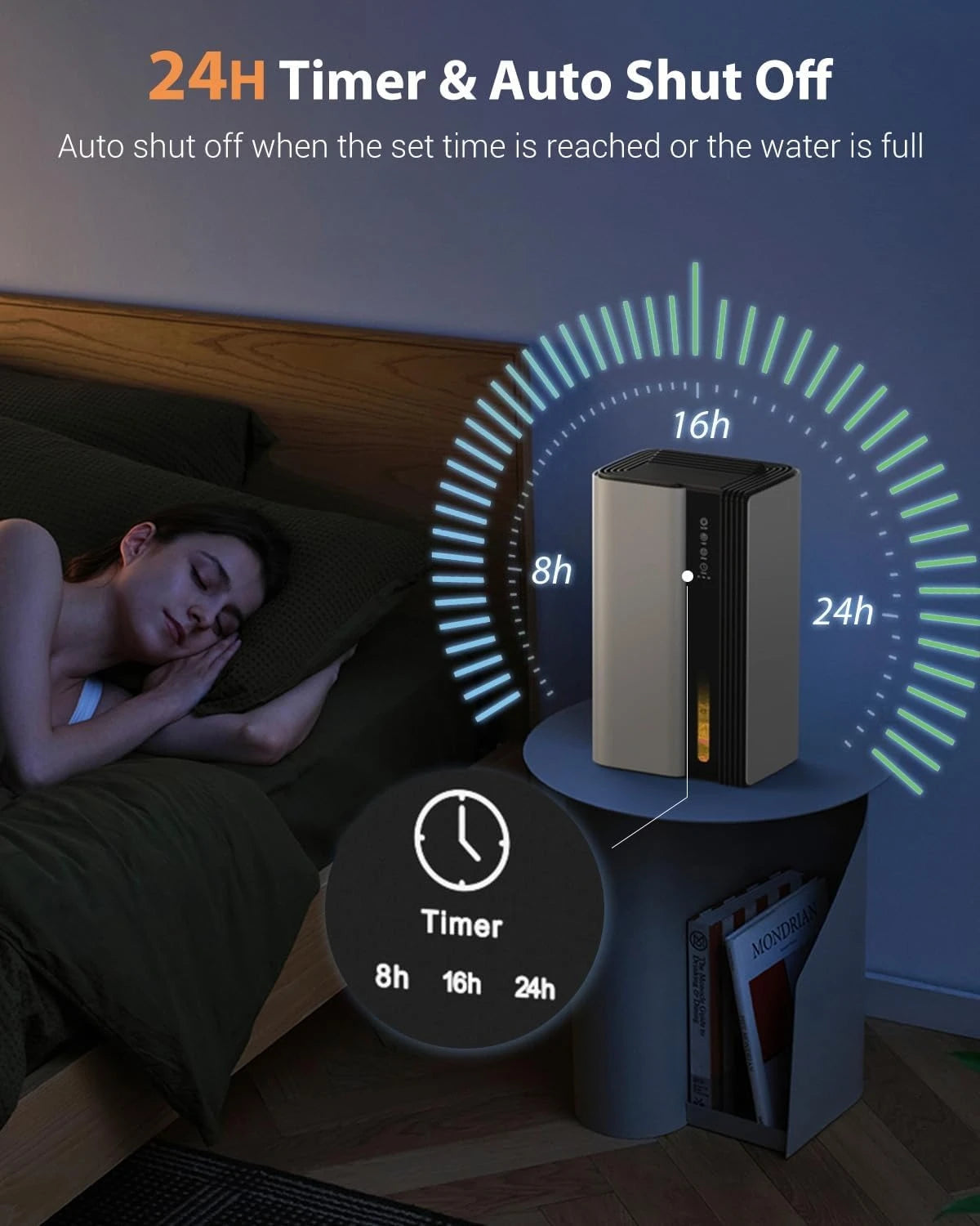 Portable Home Dehumidifier with Drain Hose, Timer & Sleep Mode – Ultra Quiet 1.2L/Day