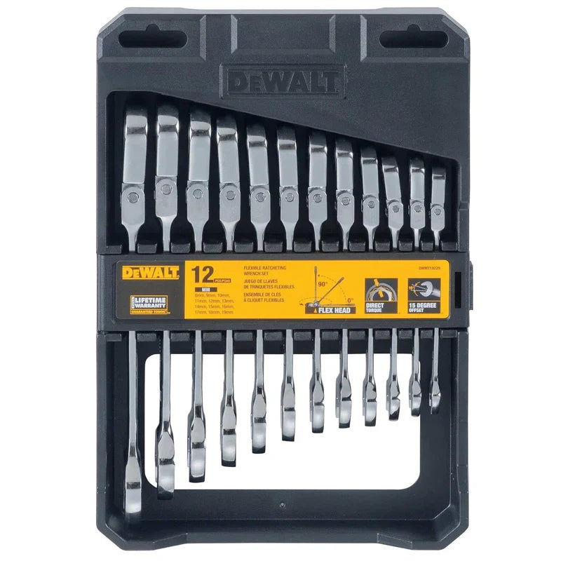 12-Piece Flex Head Ratcheting Wrench Set with 72 Teeth