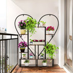 Black Multi-Tier Plant Rack Convertible Heart-Shaped Indoor/Outdoor 2-Piece Display Shelf Set