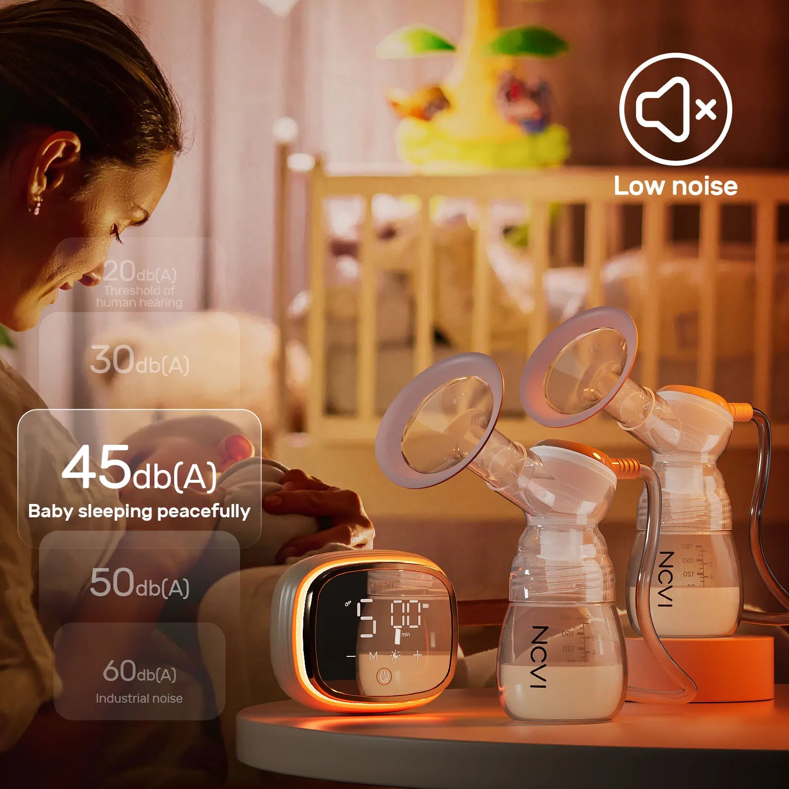 Rechargeable Breast Pump – 4 Flanges, 4400mAh Battery, Quiet Design, Orange