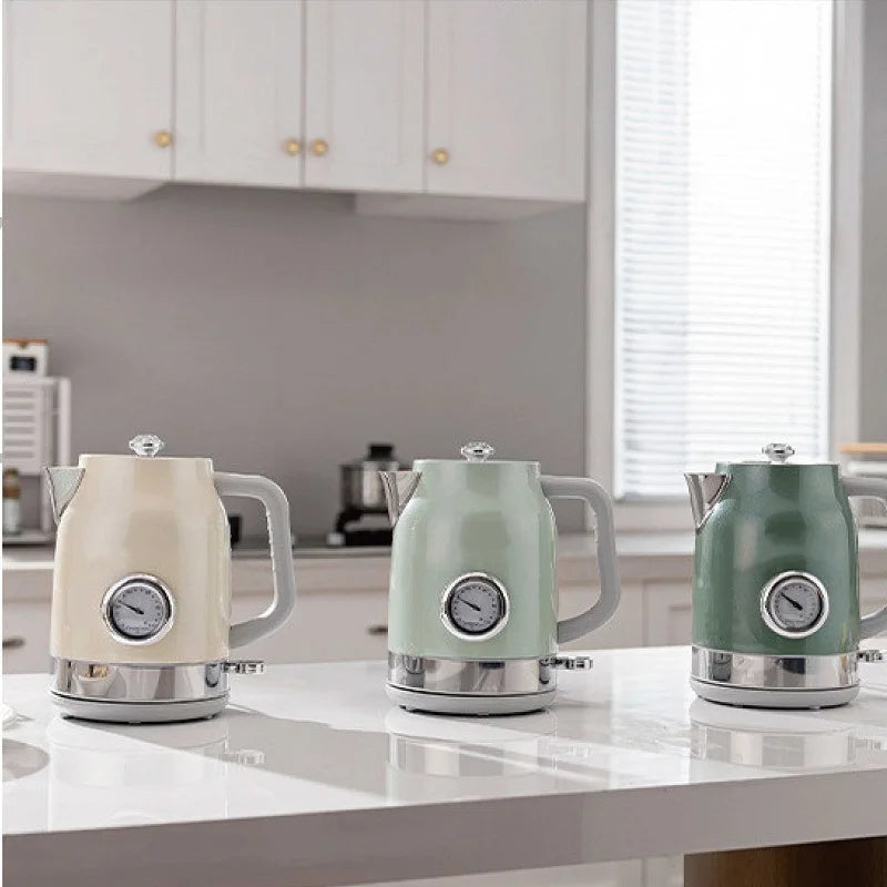 1.7L Electric Kettle with Retro Thermometer Fast Boiling, Stainless Steel, 1800W