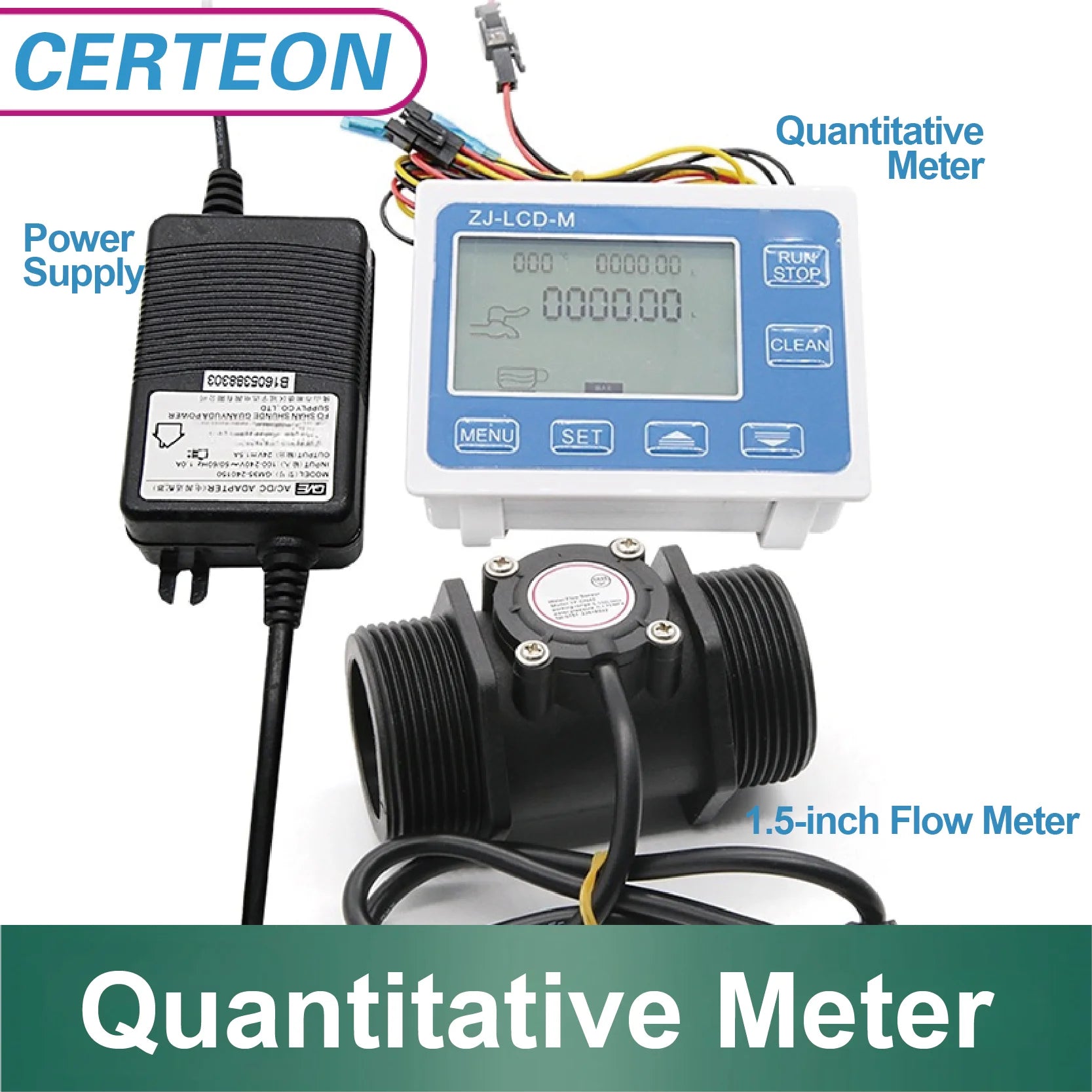 1.5" Digital Water Flow Meter Controller Set LCD Display, DN40, 10–300 L/min Range