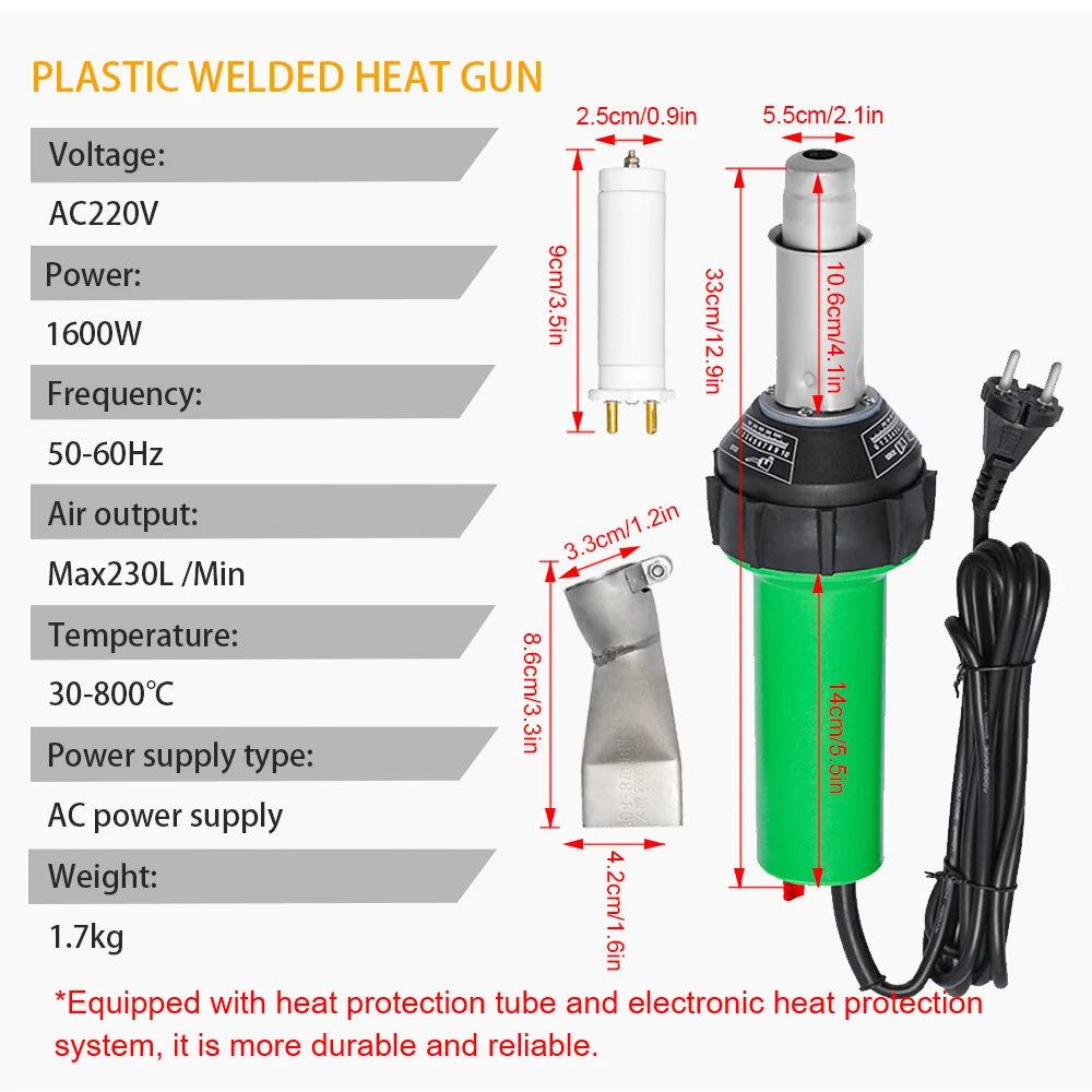 1600W Plastic Welding Heat Gun with Adjustable Temperature & Nozzles – Heavy-Duty Electric Tool