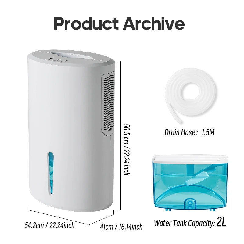 Compact 2L Air Dehumidifier with Sleep Mode for Bedroom, Bathroom & Office