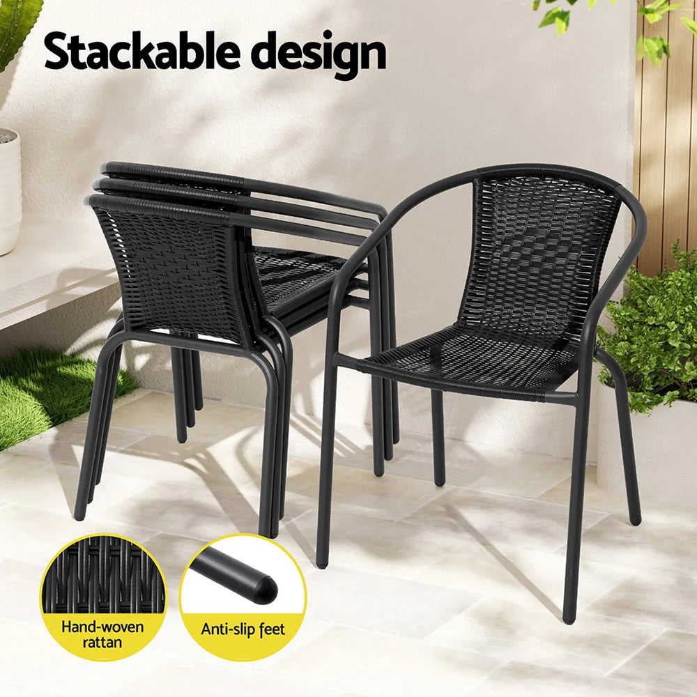 Outdoor Patio Dining Set 5-Piece with Rattan Steel Frame Table & Chairs