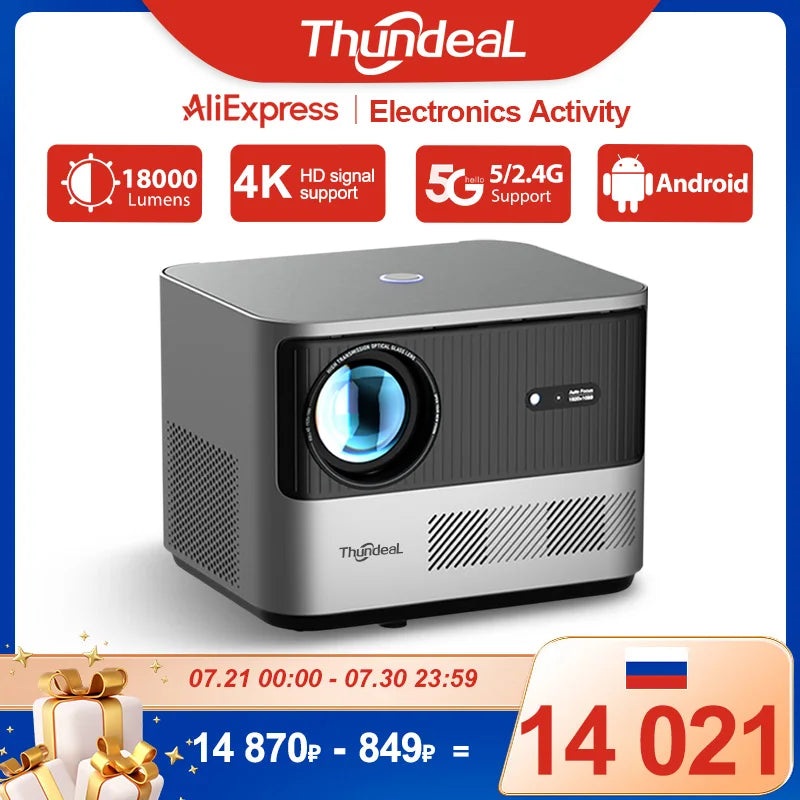 Compact 1080p Home Theater Projector with Auto Focus and Android OS