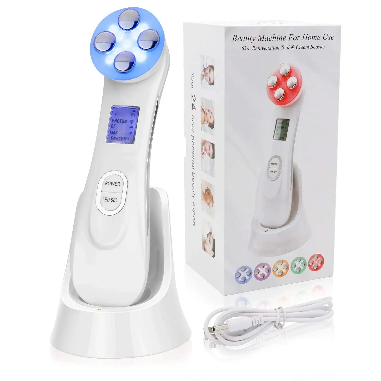 Rechargeable EMS Skin Rejuvenation Device – White with Box