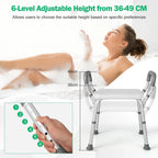 Shower Bench with Detachable Armrests Anti-Slip Bath Chair, Adjustable Height Design