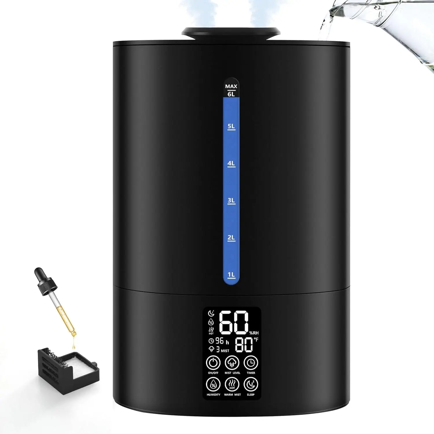 Large Room Humidifier with 3 Mist Levels, Quiet Sleep Mode & 360° Nozzle
