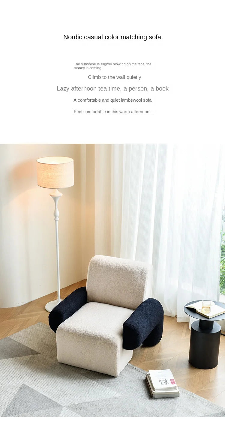 Modern Red Corduroy Lazy Accent Chair Cozy Single Sofa for Living Room, Bedroom, Balcony