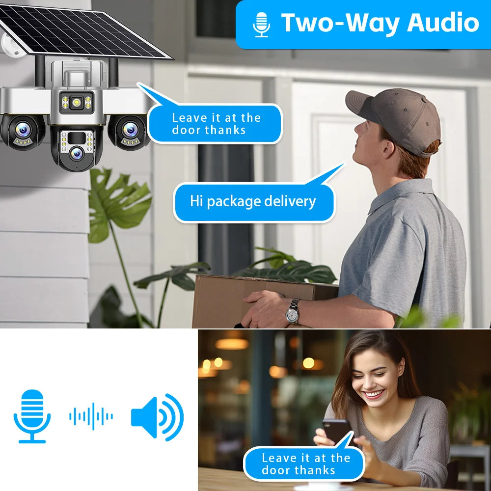 Outdoor 4G Rechargeable Solar Camera 15MP HD Triple Lens with Motion Tracking & Zoom