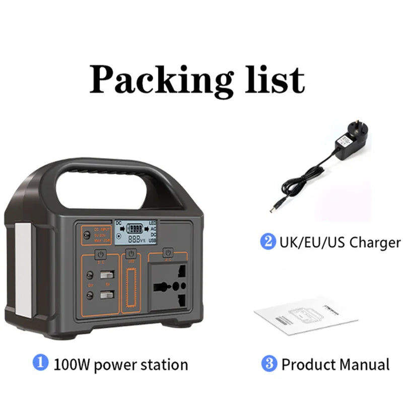 100W Portable Emergency Power Station with LED Light