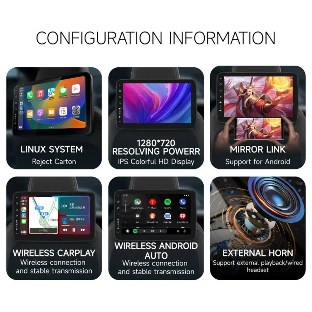10.1" Car Headrest Tablet Android 12 1G RAM 32G Storage