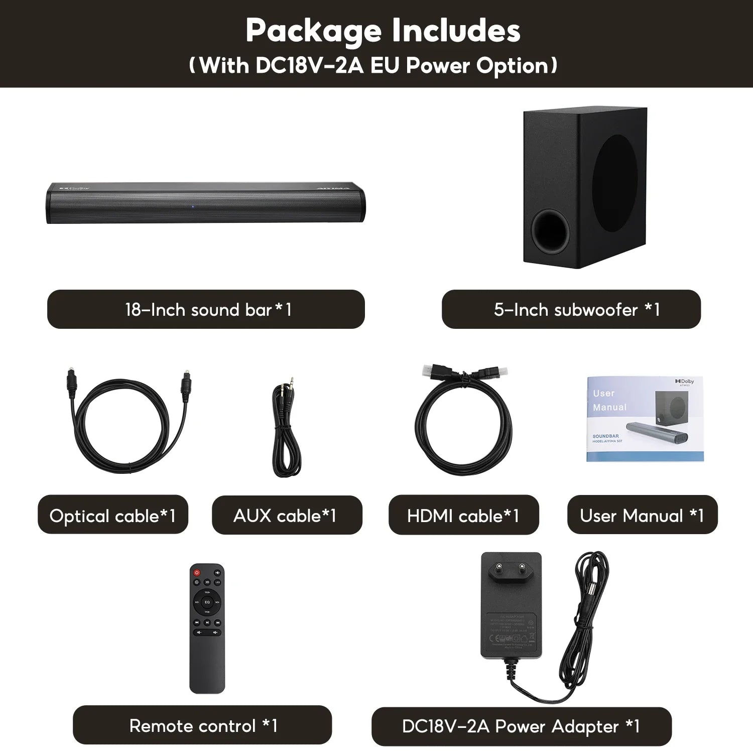2.1 Bluetooth Soundbar with Subwoofer and HDMI Input