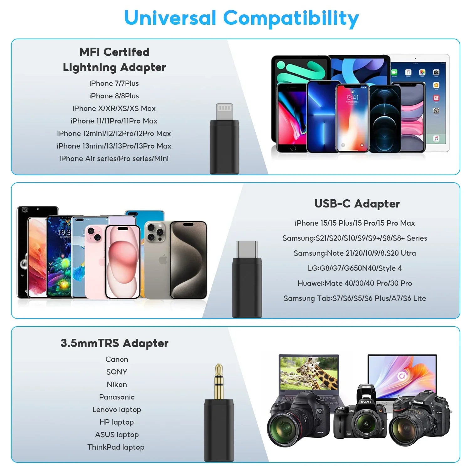2-in-1 Wireless Lapel Mic for iPhone, Android, DSLR, USB-C/Lightning