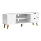 120cm Scandinavian TV Cabinet Entertainment Unit with Drawers & Shelves – White Wood Finish