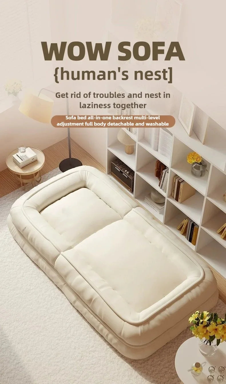 2-in-1 Convertible Floor Sofa Bed Compact Foldable Lounge Chair (White Small)
