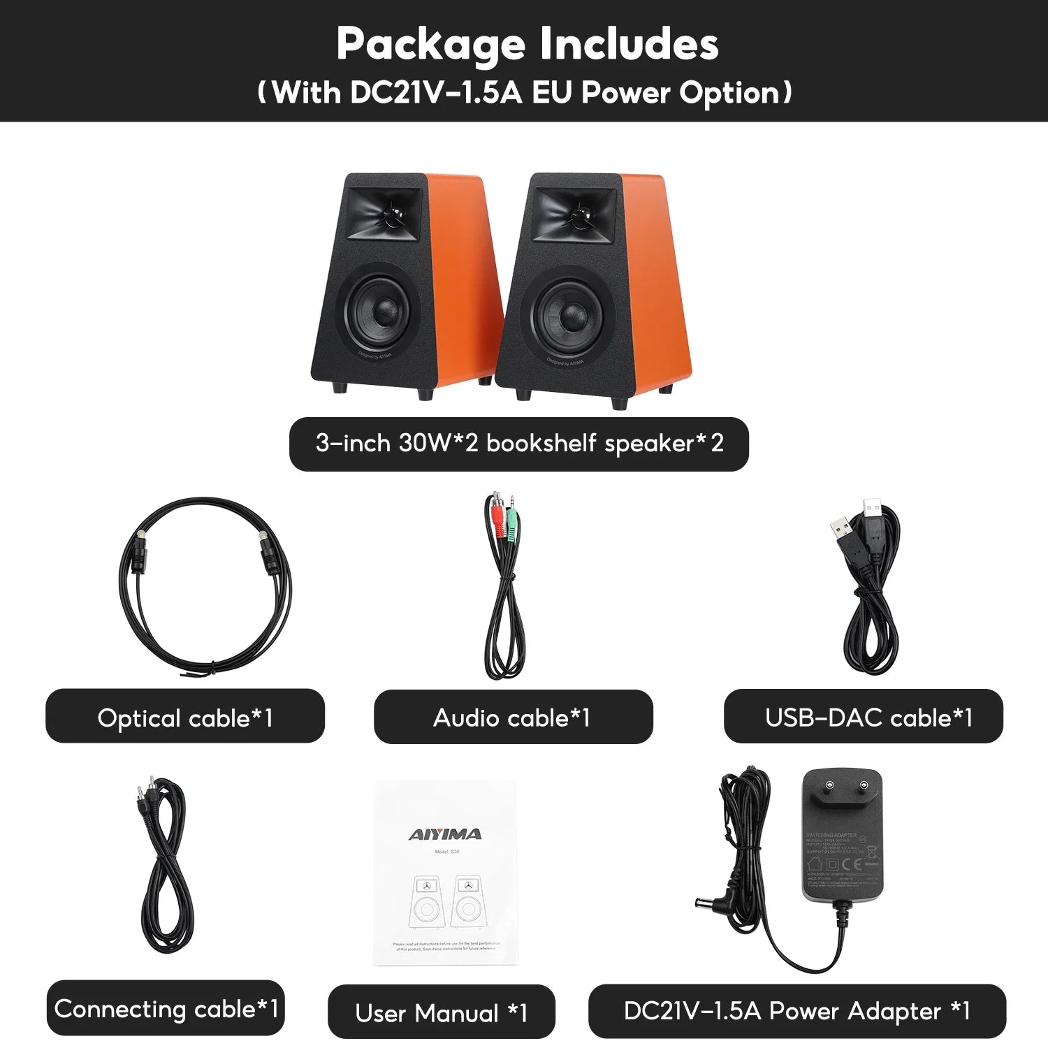 100W Home Theater Speakers with Optical and RCA Inputs