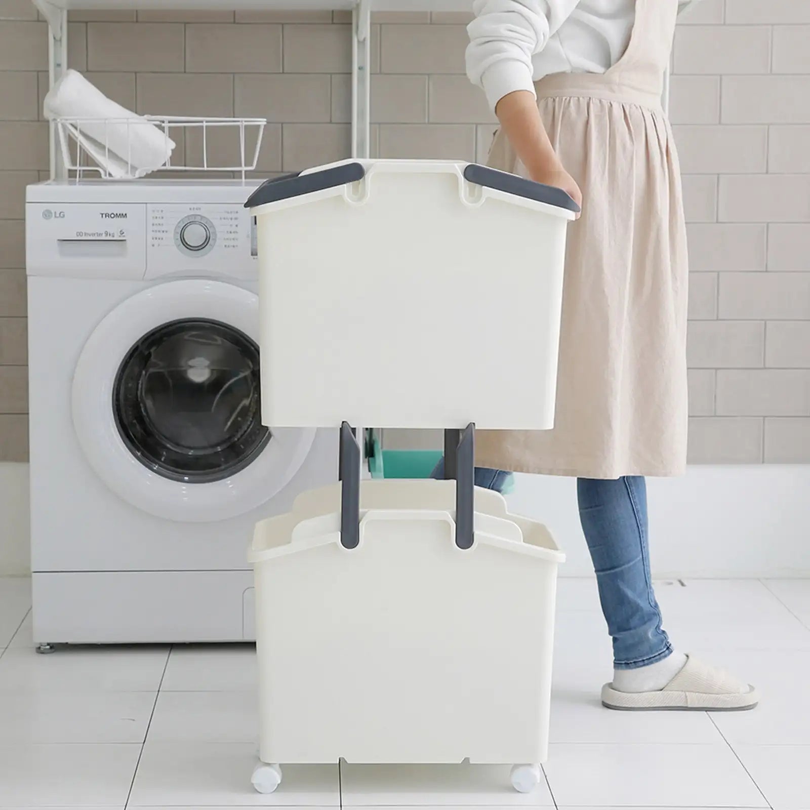 2-Pack Stackable Laundry Baskets with Handles – Multipurpose Storage – Ivory
