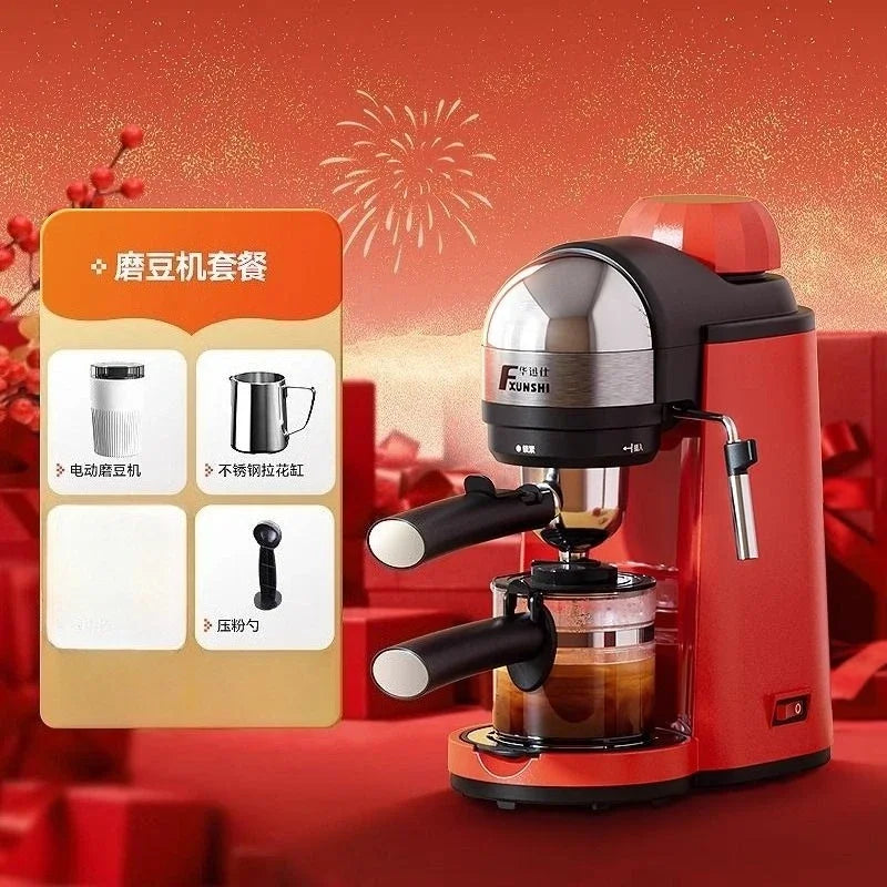 Portable Semi-Automatic Coffee Maker – Drip & Cold Brew Machine for Home or Small Office Red