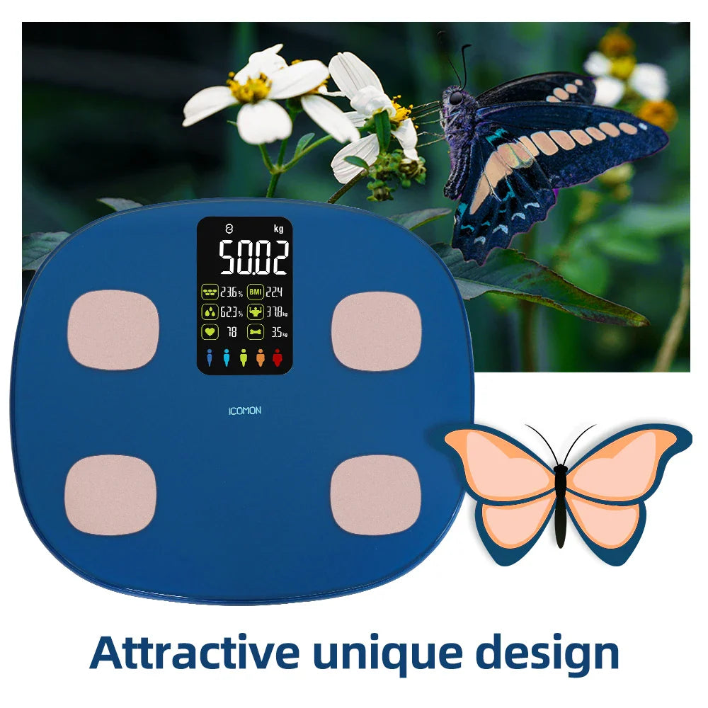 Smart Body Fat Scale, 16 Data Analyzer, Bluetooth, Oval, 180kg Capacity