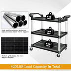 Heavy-Duty Catering Trolley with 3 Spacious Shelves for Restaurant and Kitchen Black