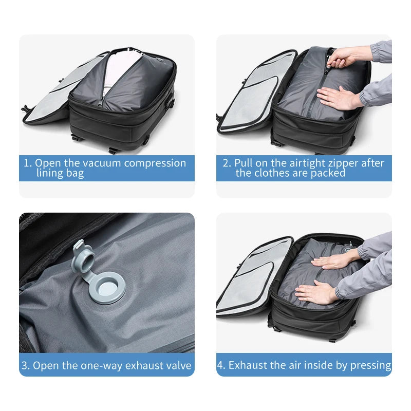 Waterproof 36–55L Travel Backpack with Vacuum Storage and Wet/Dry Separation Black