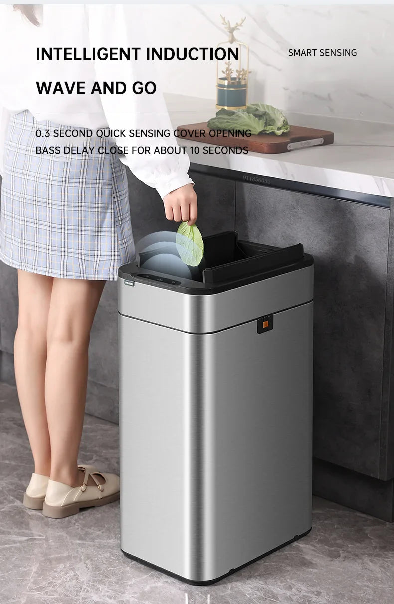 15L Smart White Trash Bin with Automatic Lid