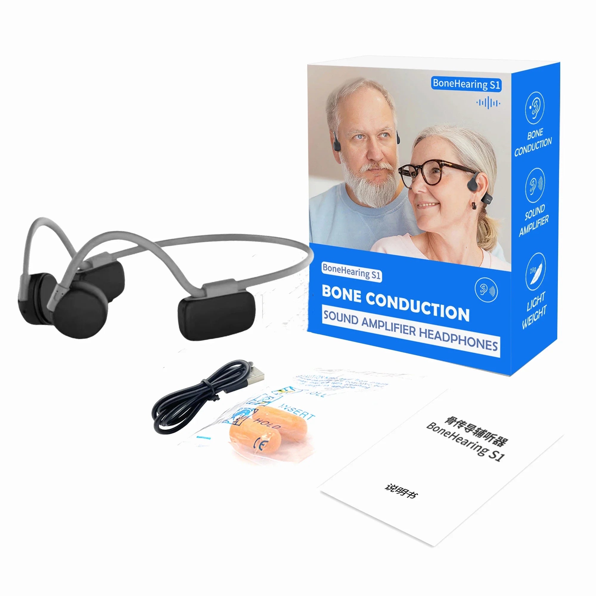 Bluetooth Hearing Aid with Voice Prompts & Music Playback