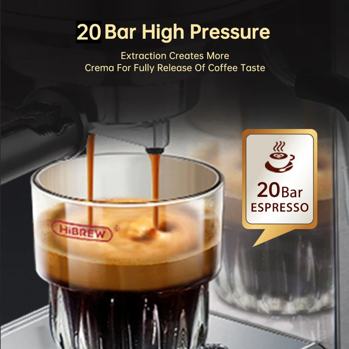 20 Bar Espresso Machine – Slim Stainless Steel Design for Ground Coffee & ESE Pods