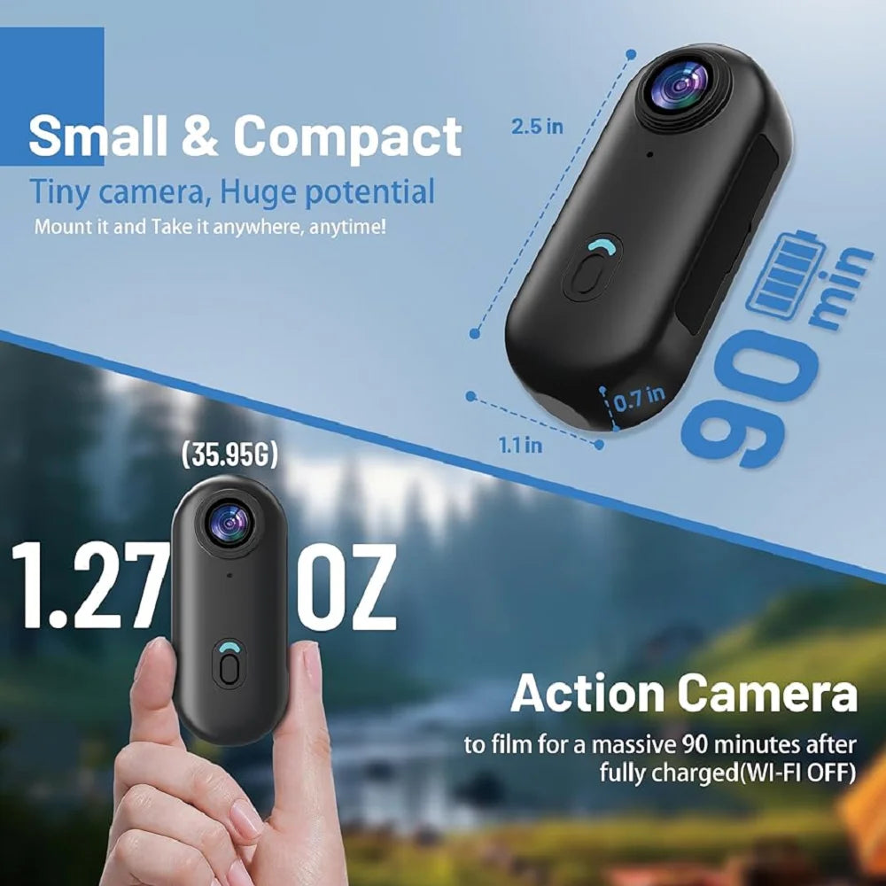 Mini 1080P Action Camera with Clip, WiFi & Wearable Accessories – FHD (Black)